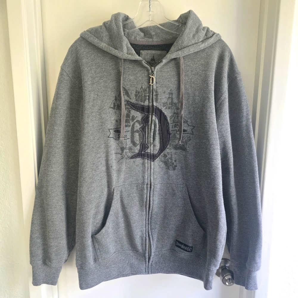 DISNEY - 60 Year Anniversary Zip Hoodie, Grey, Mens Size Large